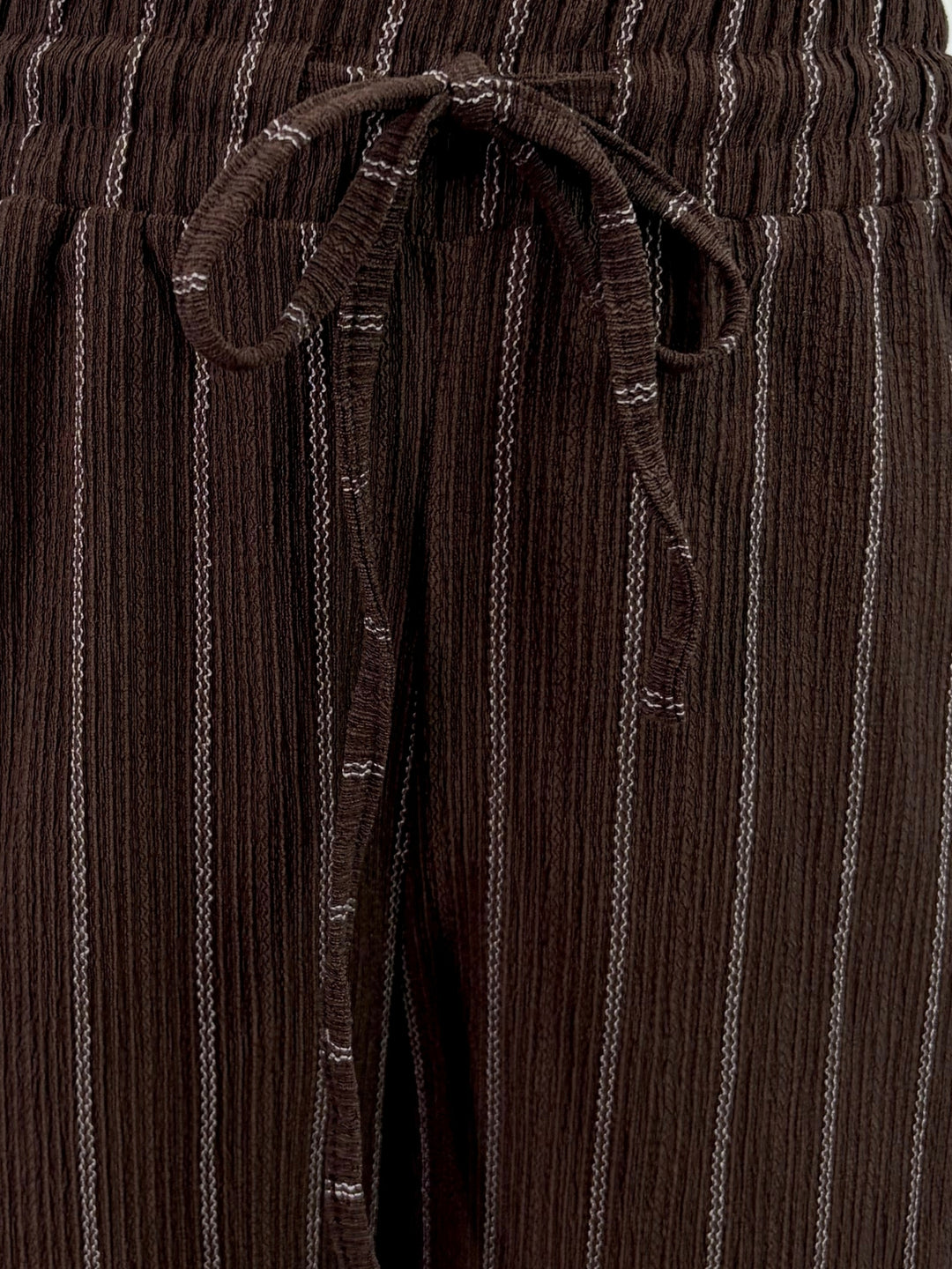 Brown High Waisted Elasticated Waistband Stripped Trousers
