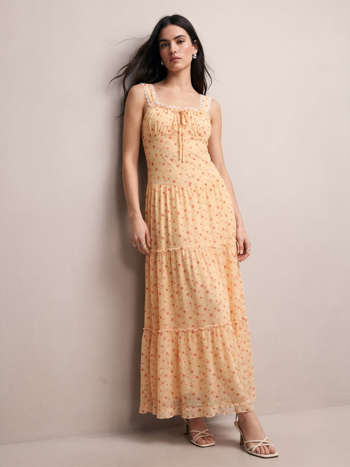 Multi Round Neck Printed Tiered Dress