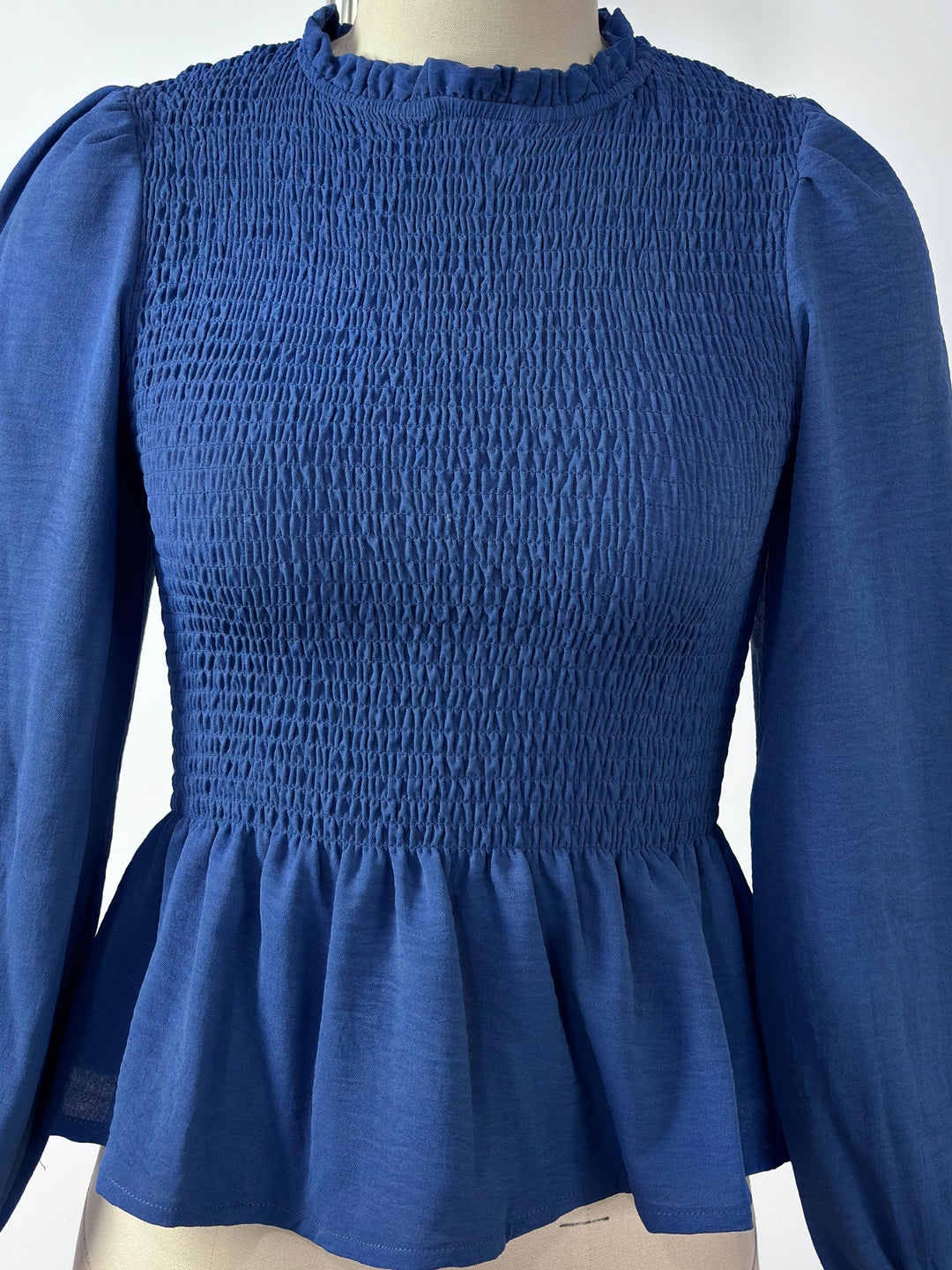 Blue Smocked Bodice Solid Top
