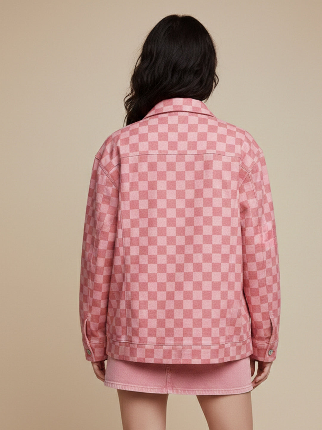 Pink Tonal Checkered Oversized Jacket