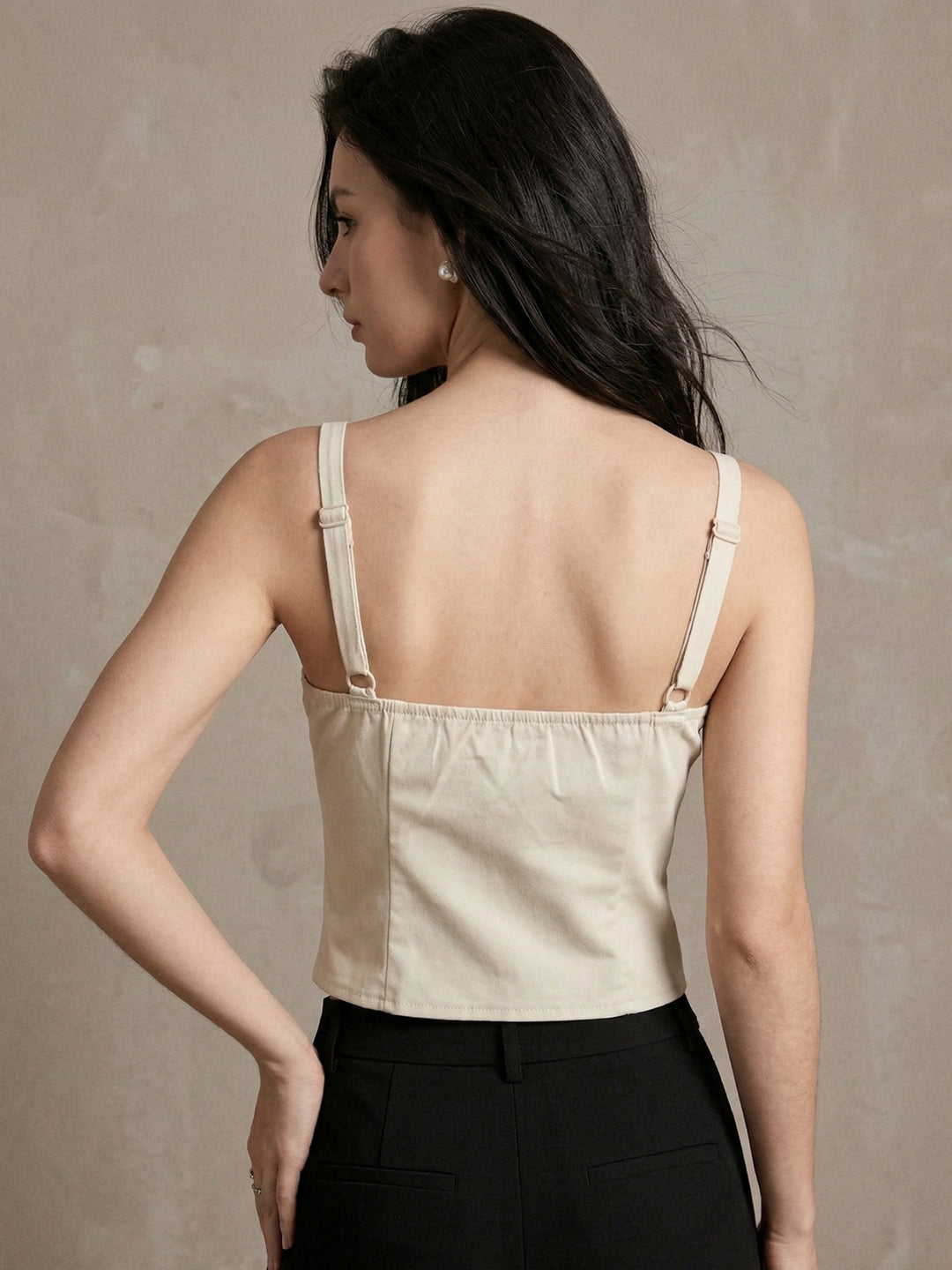 Off White Corset Styled Neck Cut Out Bustier Top