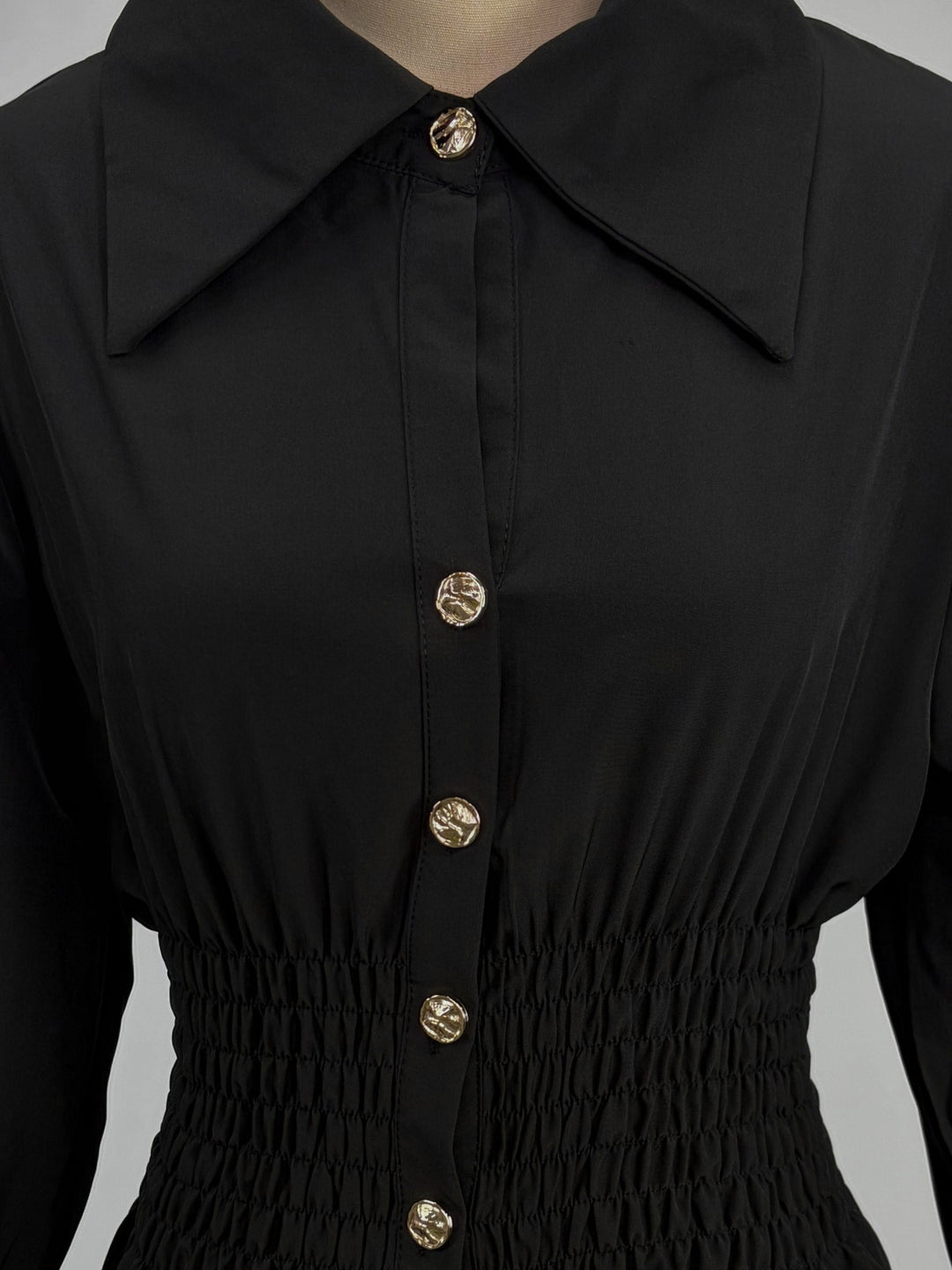 Black Waist Fitted Front Buttoned Top