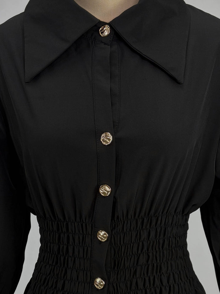 Black Waist Fitted Front Buttoned Top