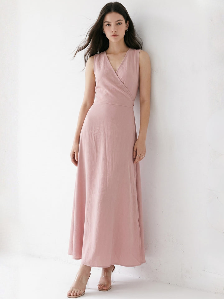 Pink Wrap Dress With Waist Tie Up Detail