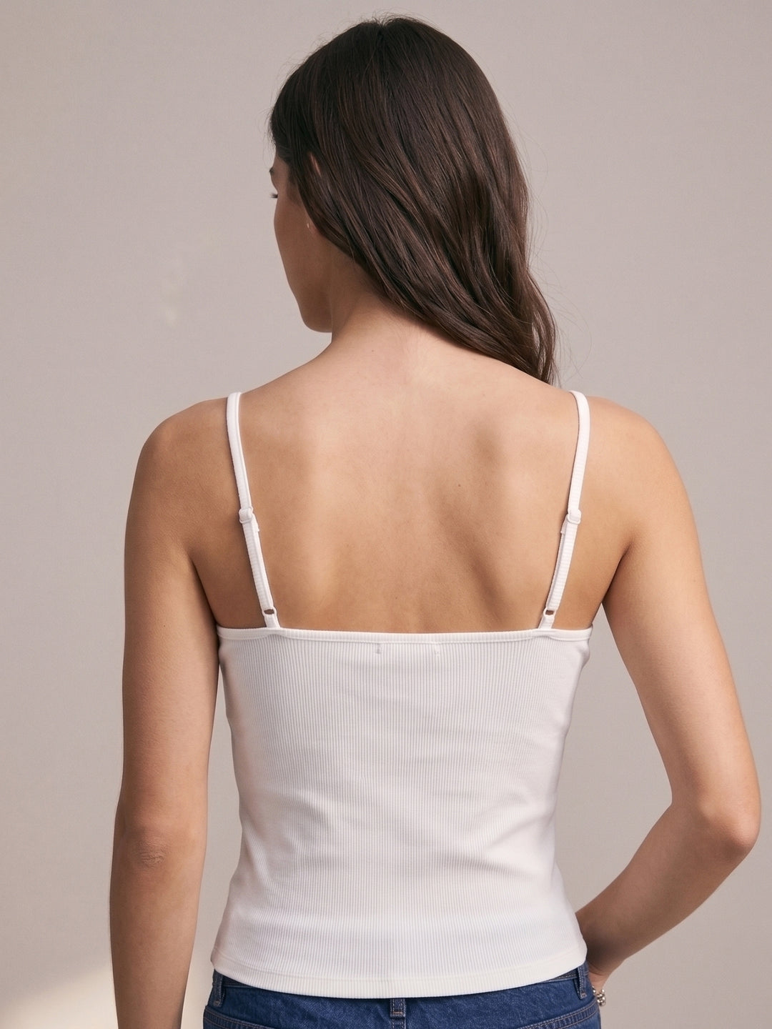 White Scoop Neck Camisole With Floral Corsages