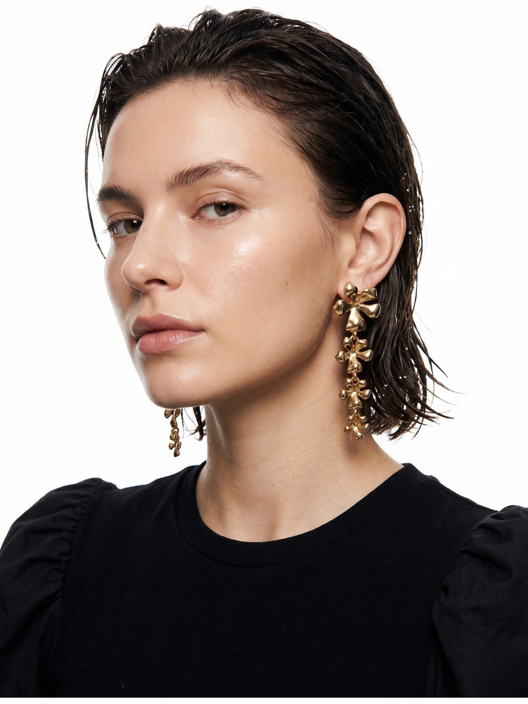 Gold Floral Elongated Earrings