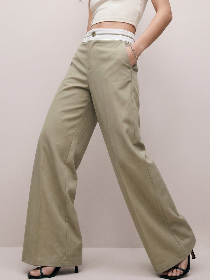 Olive Contrast Coloured Waistband With Side Binding Trouser