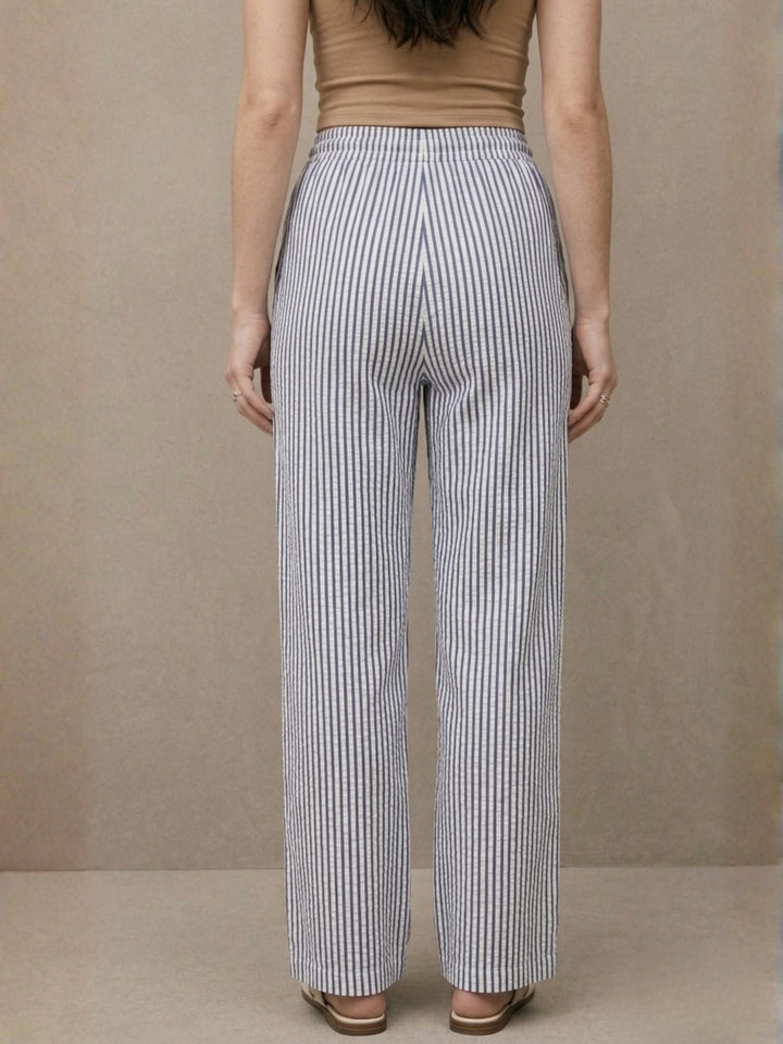 Blue High Waist Striped Pants