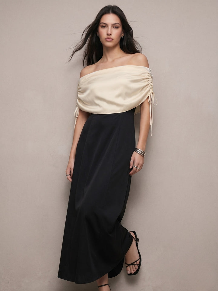 Black Draped Neckline Fit & Flare Dress