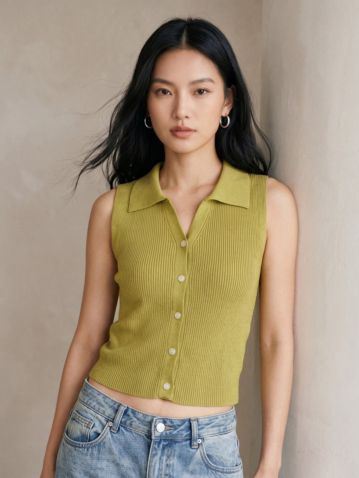 Taupe Button Down Collared Tank
