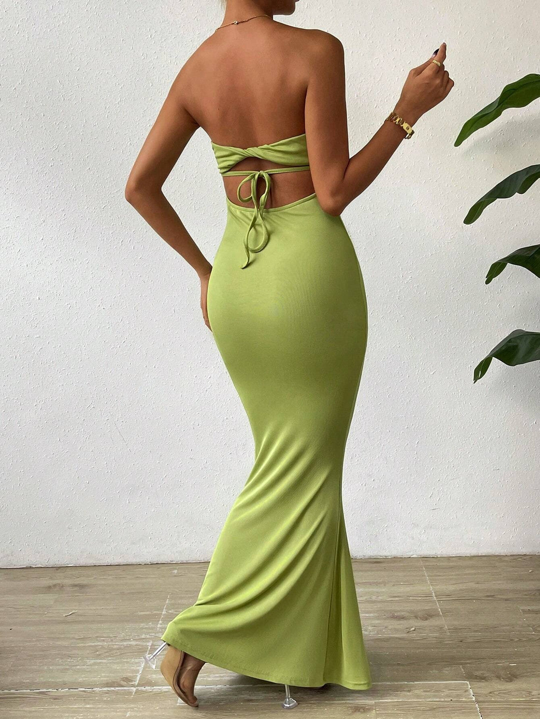 Teal Sweetheart Neck Twisted Front Dress