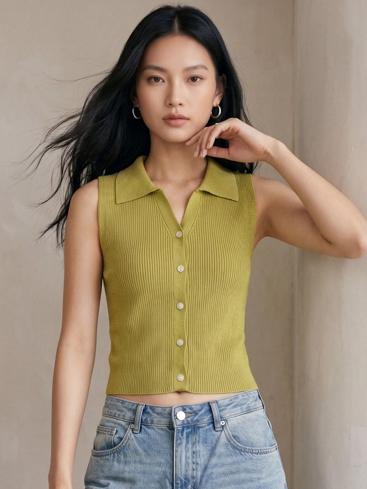 Taupe Button Down Collared Tank
