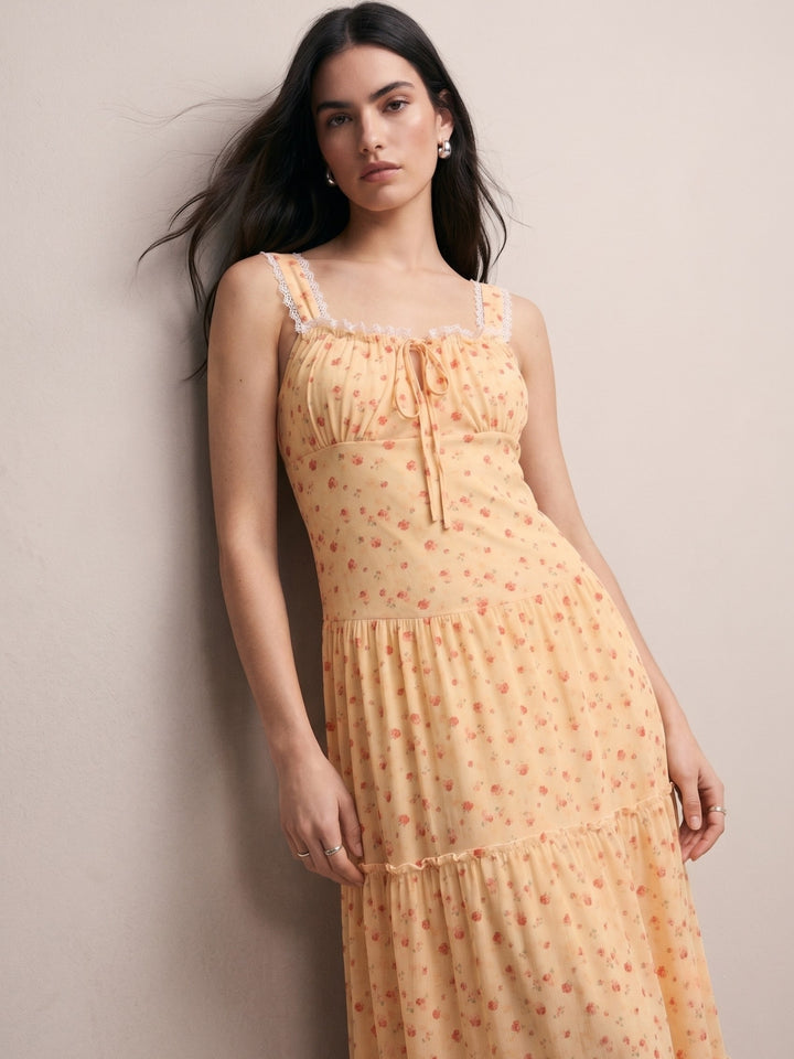 Multi Round Neck Printed Tiered Dress