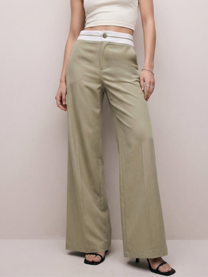 Olive Contrast Coloured Waistband With Side Binding Trouser