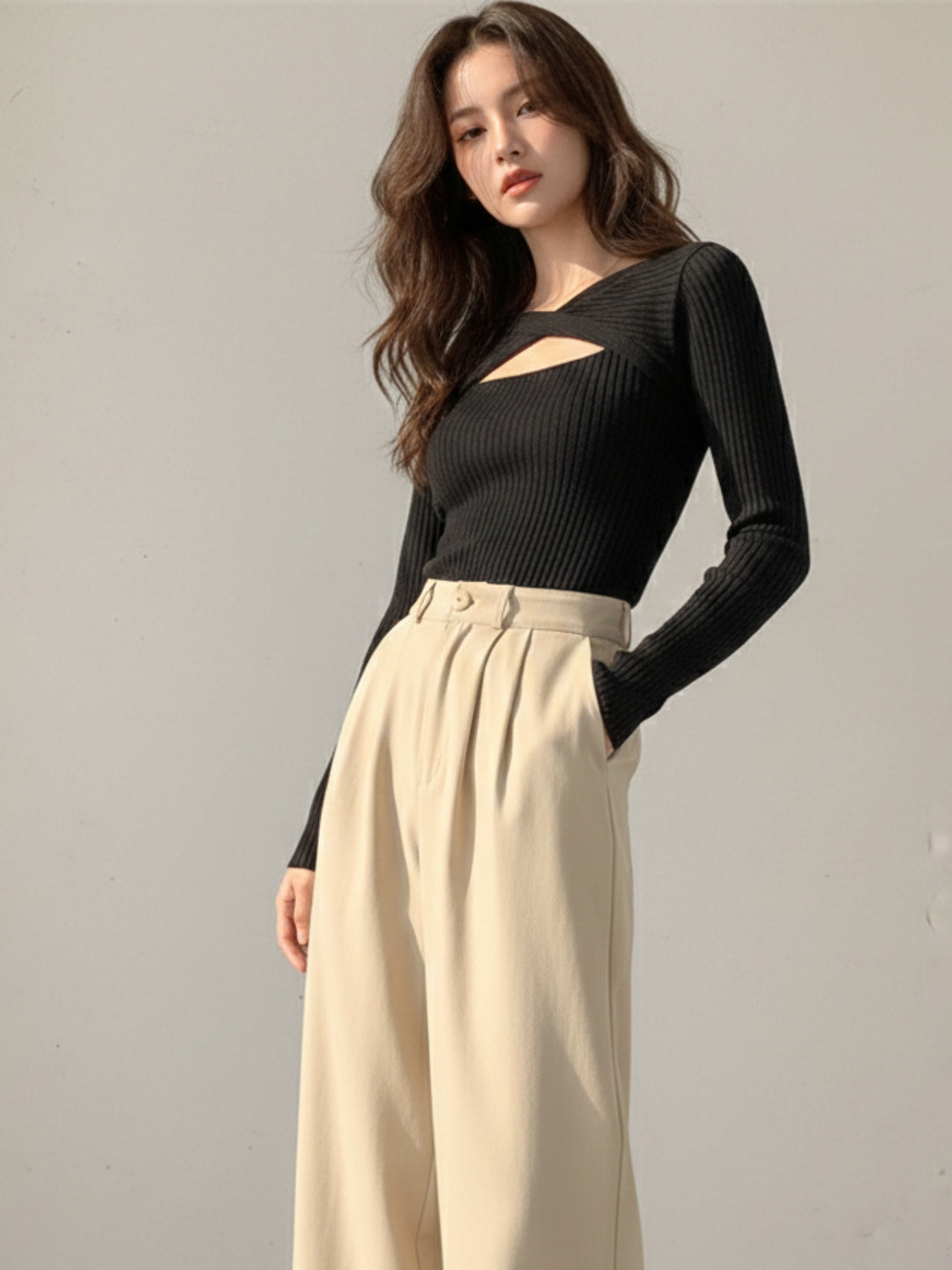 Black Flat Wrap Cut Out Top