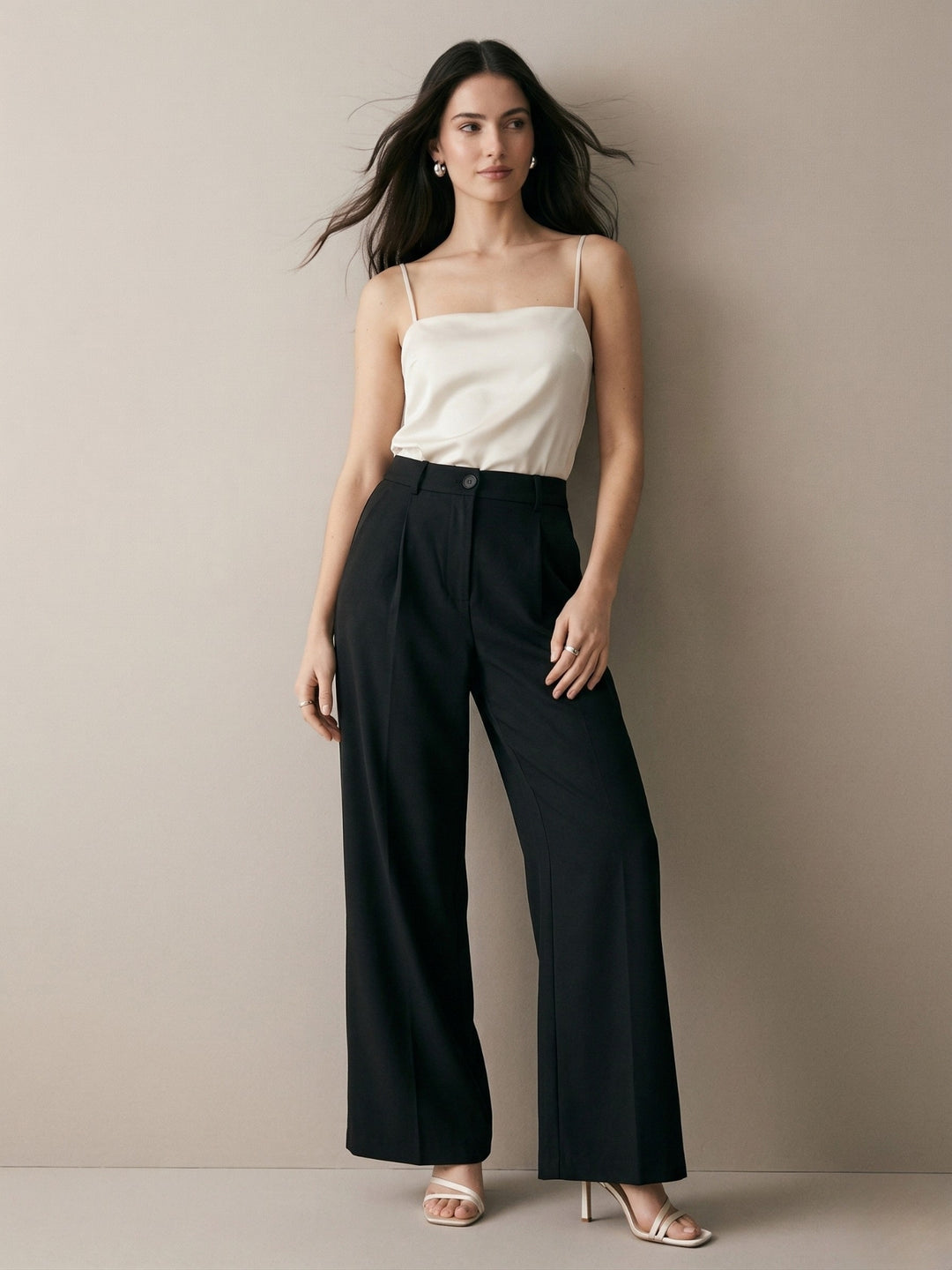 Black High Waist Slim Trousers