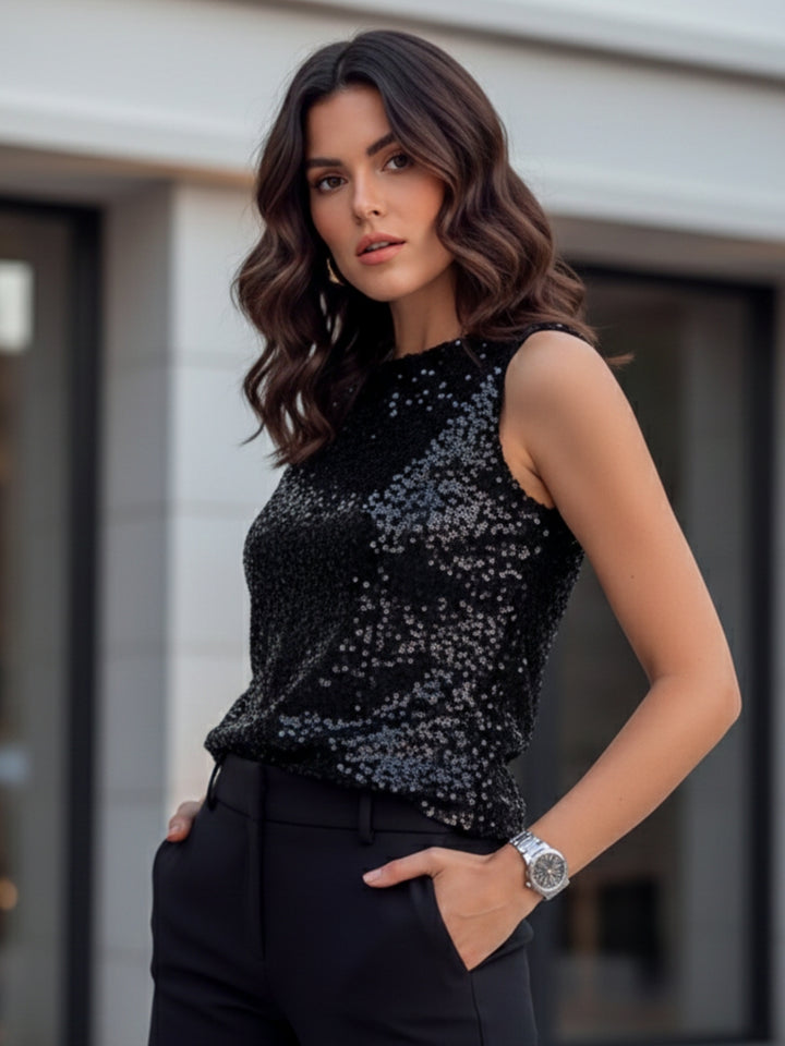 Black Sleeveless Shimmer Top