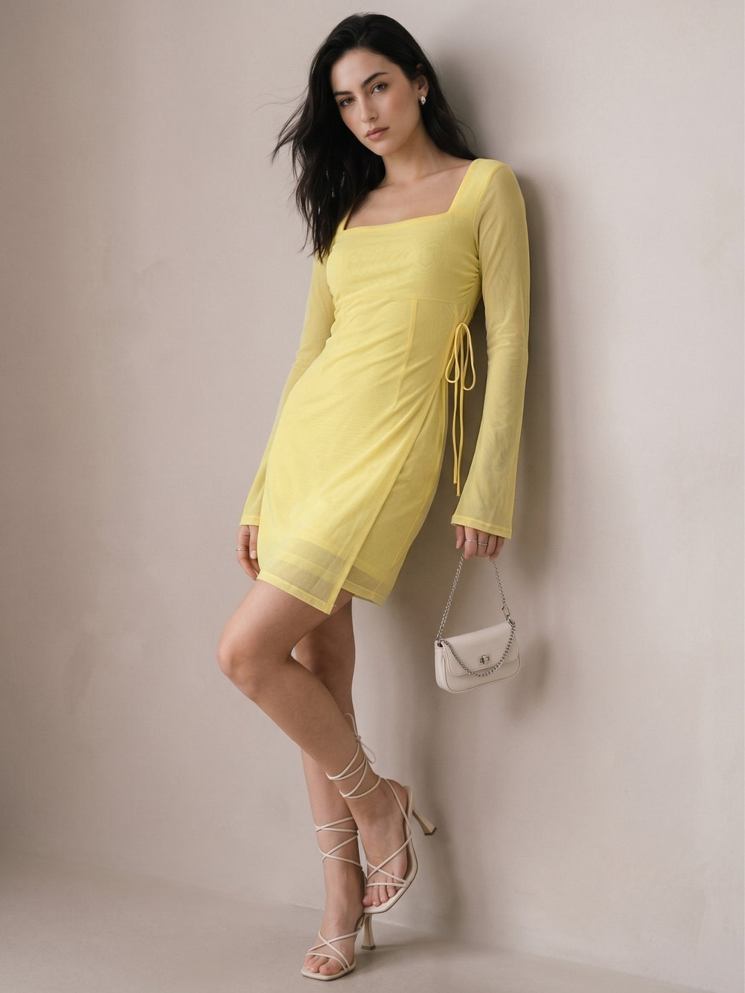 Yellow Full Sleeve Wrap Dress