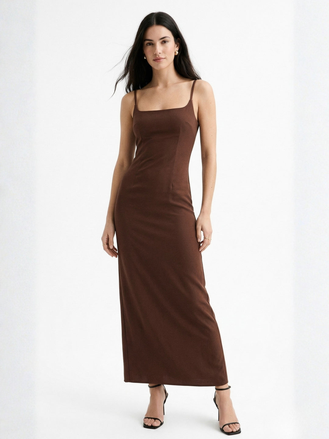 Brown Strapy Bodycon Solid Dress