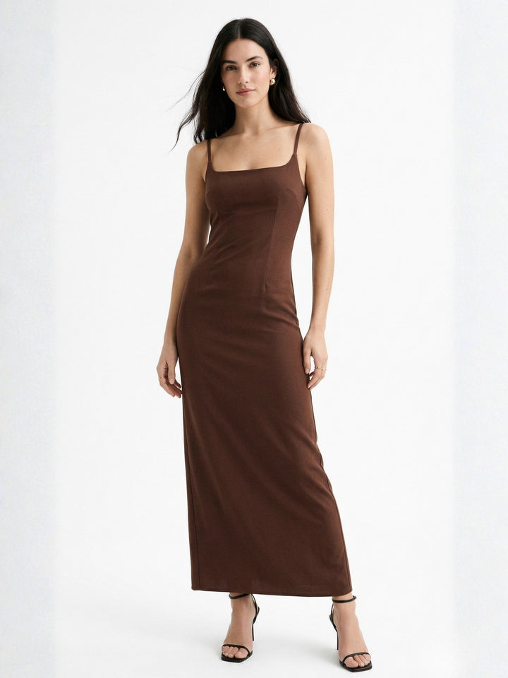 Brown Strapy Bodycon Solid Dress