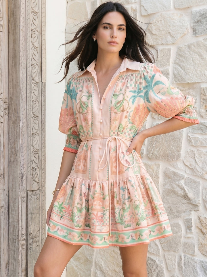 Multi Short Sleeve Printed Dress