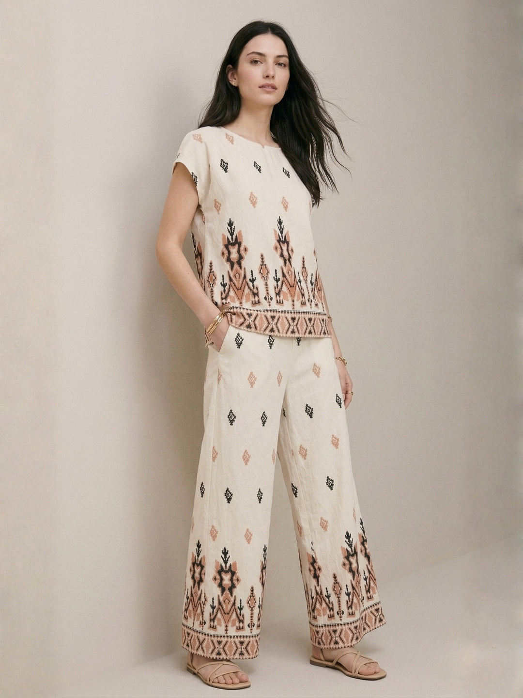 Off White Printed High Neck Blouson With Pants Co-Ord Set