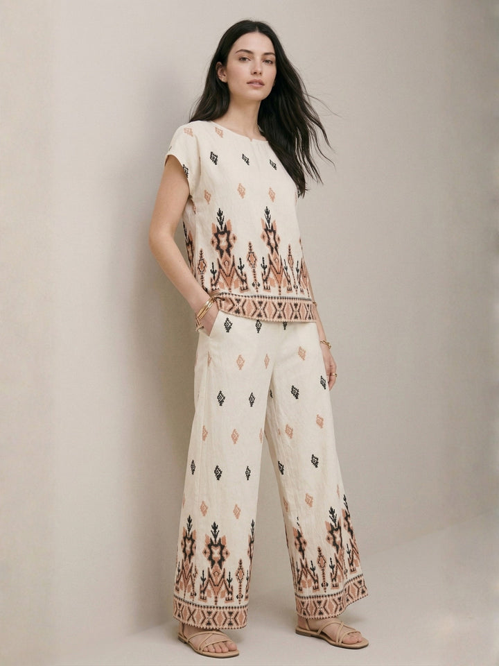 Off White Printed High Neck Blouson With Pants Co-Ord Set
