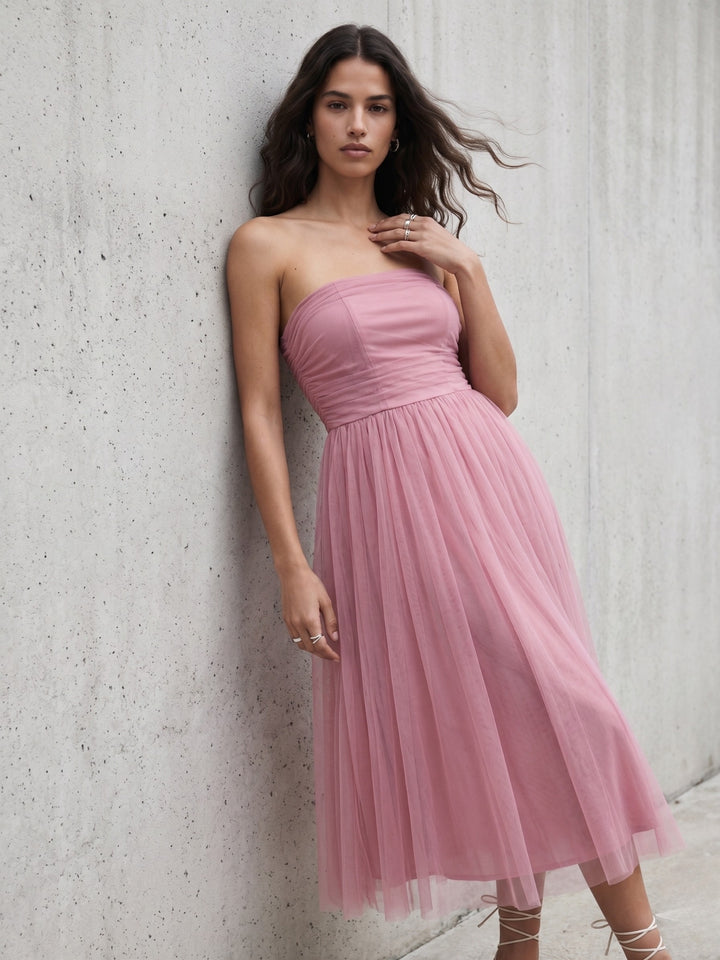 Pink Tube Dress With Net Layer