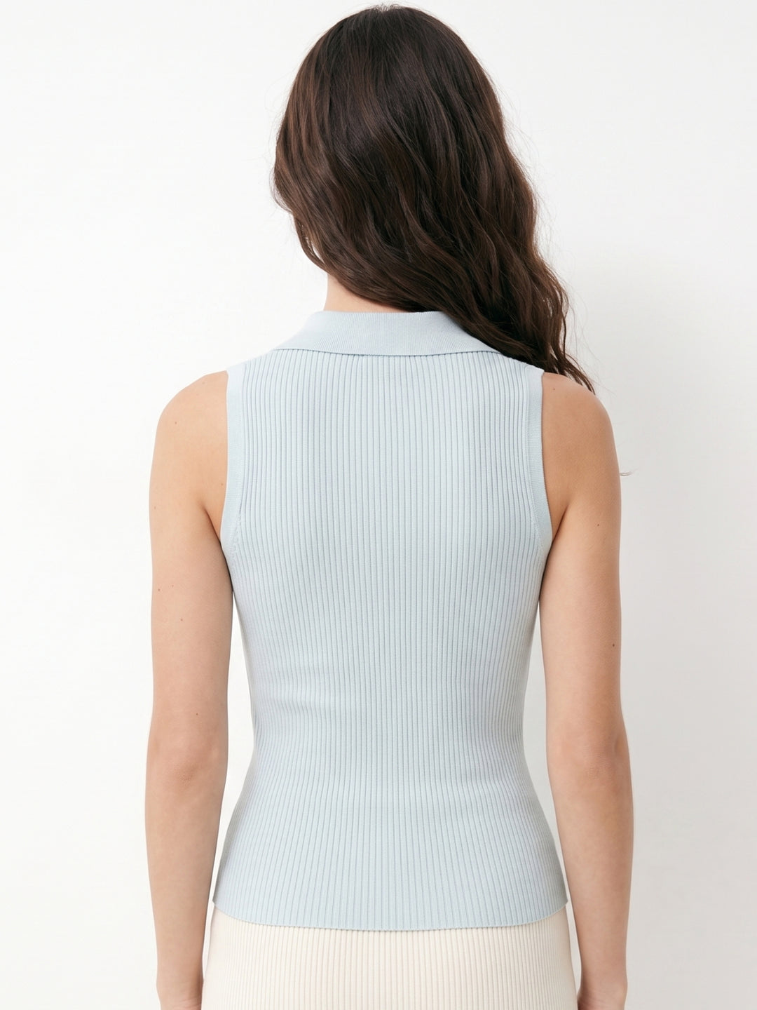 Blue Sleeveless Collared Neck Top