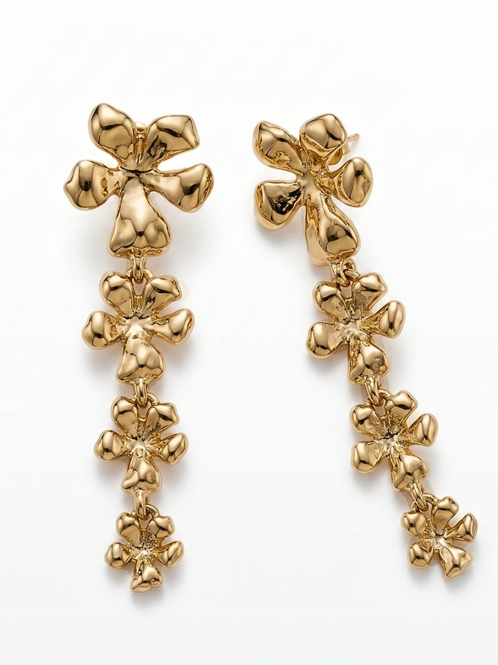 Gold Floral Elongated Earrings