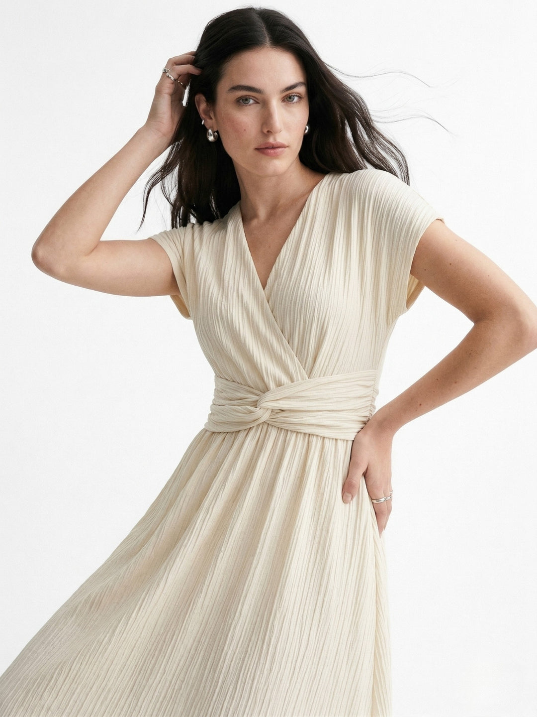 Off White Sleeveless Waist Detail Dress