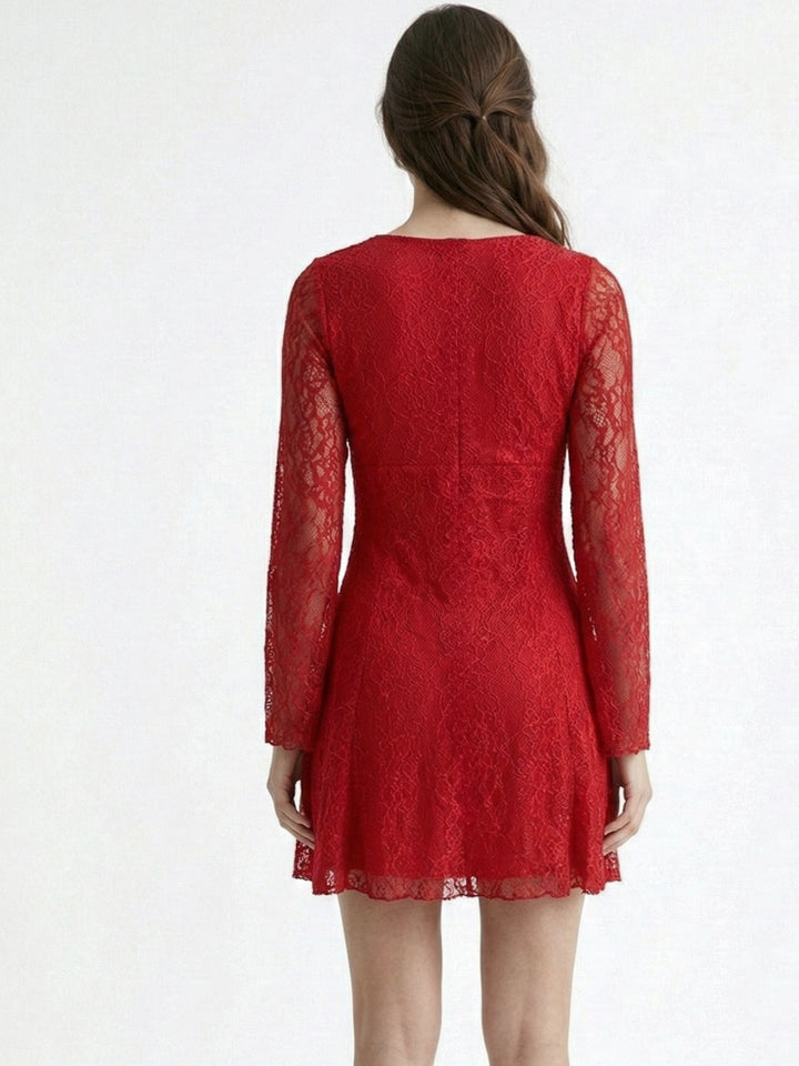 Red Lace Bell Sleeves Dress