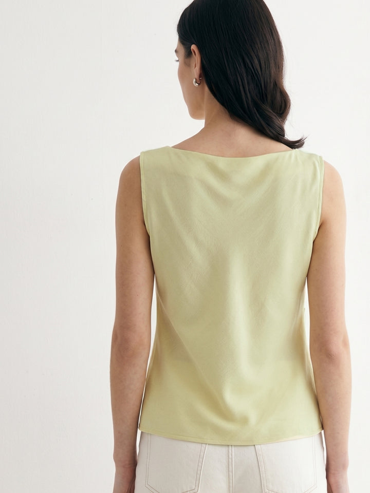 Yellow Boat Neck Draped Top