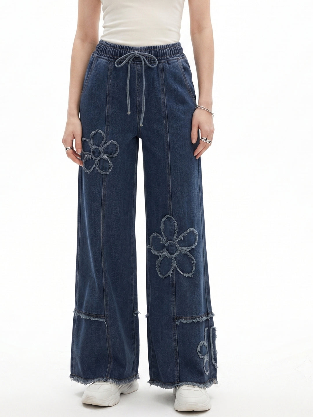 Blue Elasticated Waistband With Floral Designs