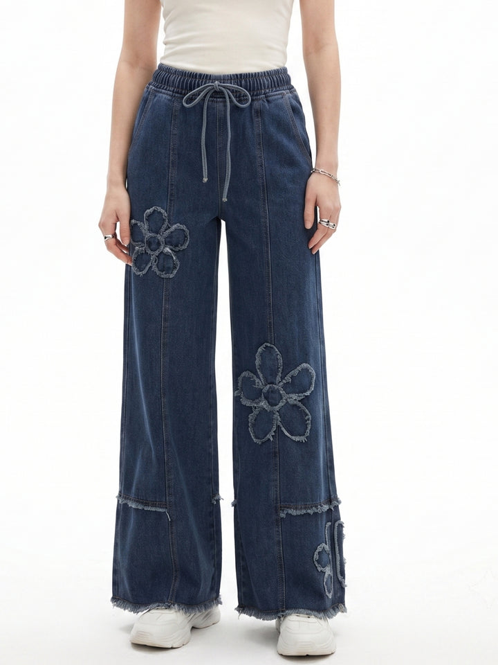 Blue Elasticated Waistband With Floral Designs