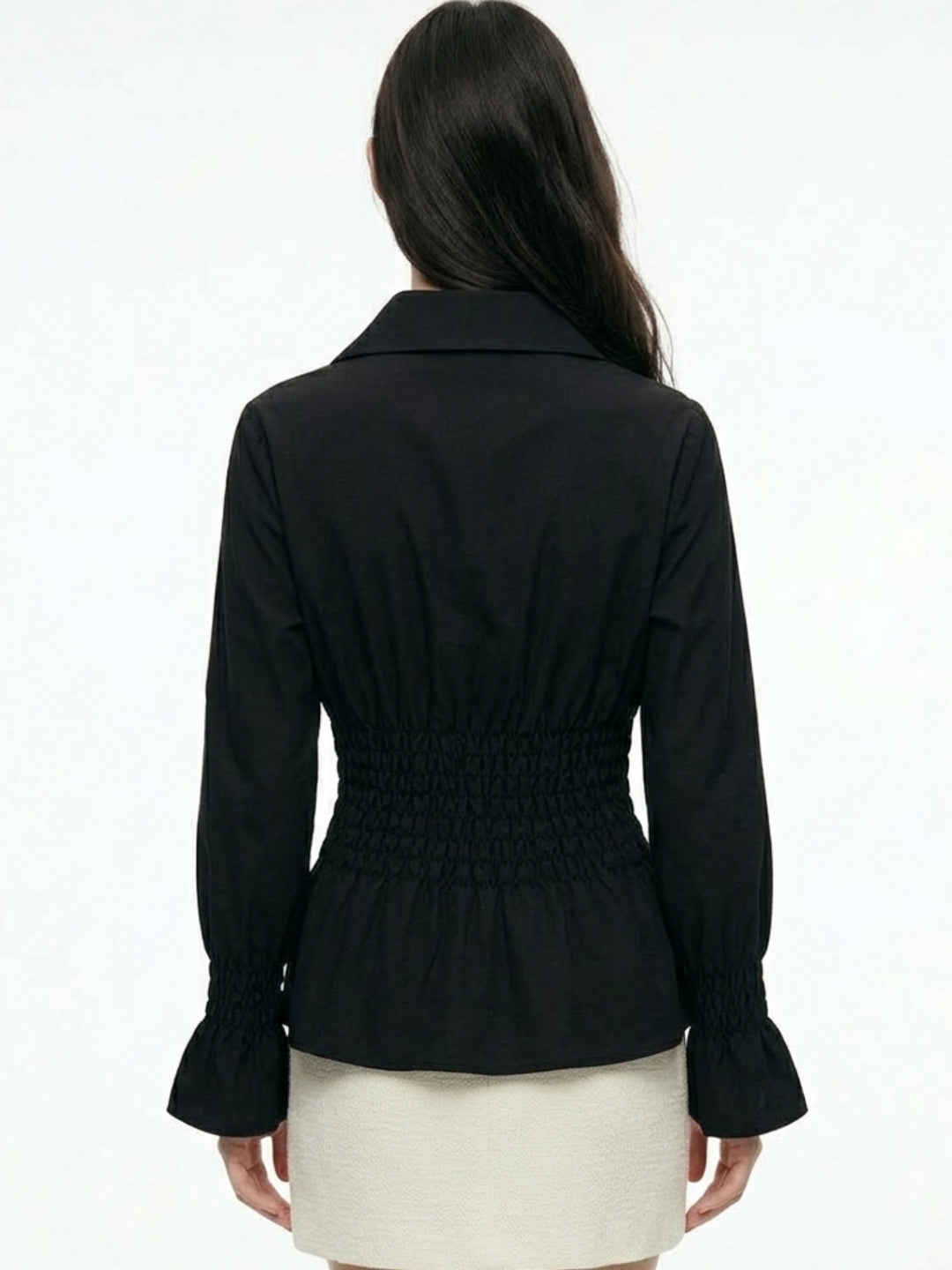 Black Waist Fitted Front Buttoned Top