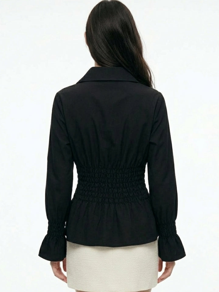 Black Waist Fitted Front Buttoned Top