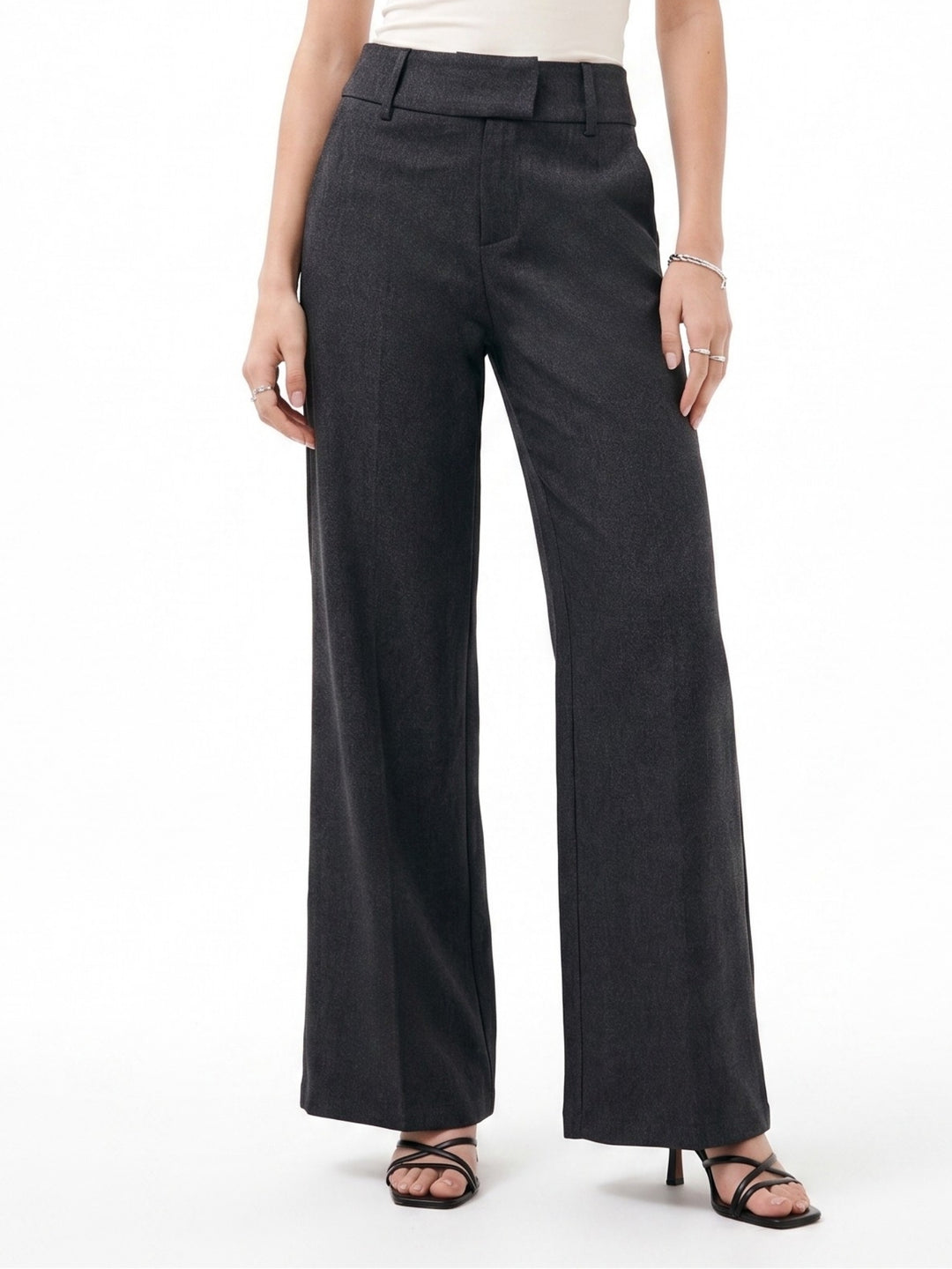 Grey High Waisted Solid Trouser
