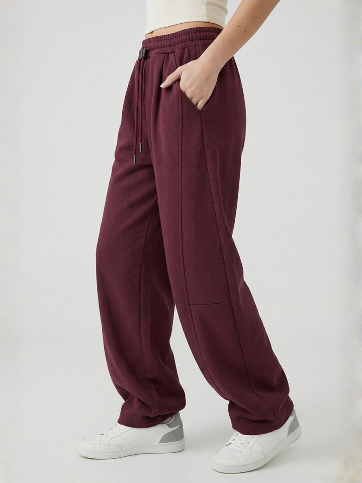 Maroon High Waist Wide Leg Pant