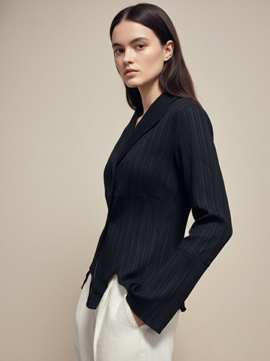 Black Textured Front Buttoned Shirt
