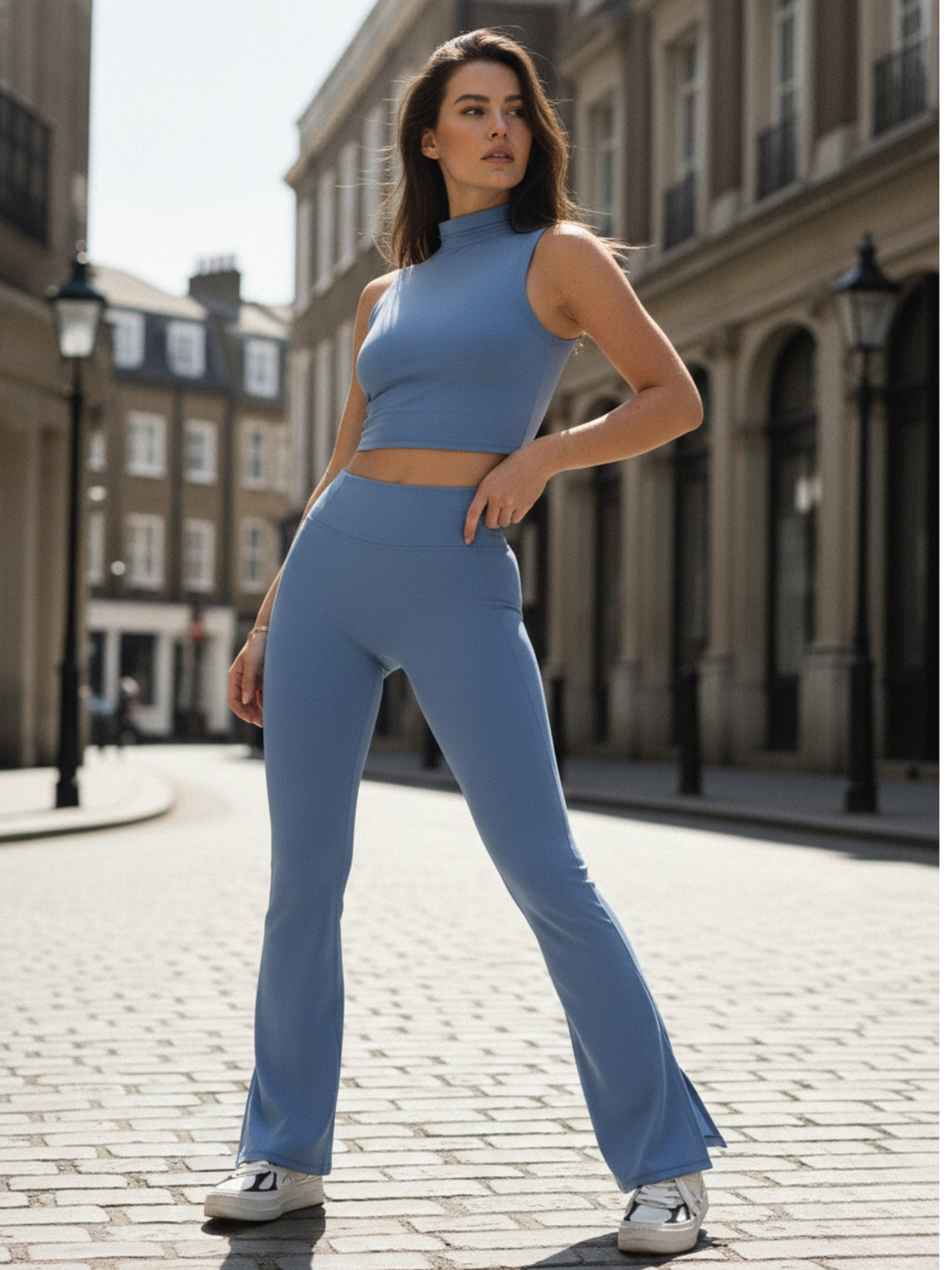 Blue Sleeveless Fitted Top And Pant Set