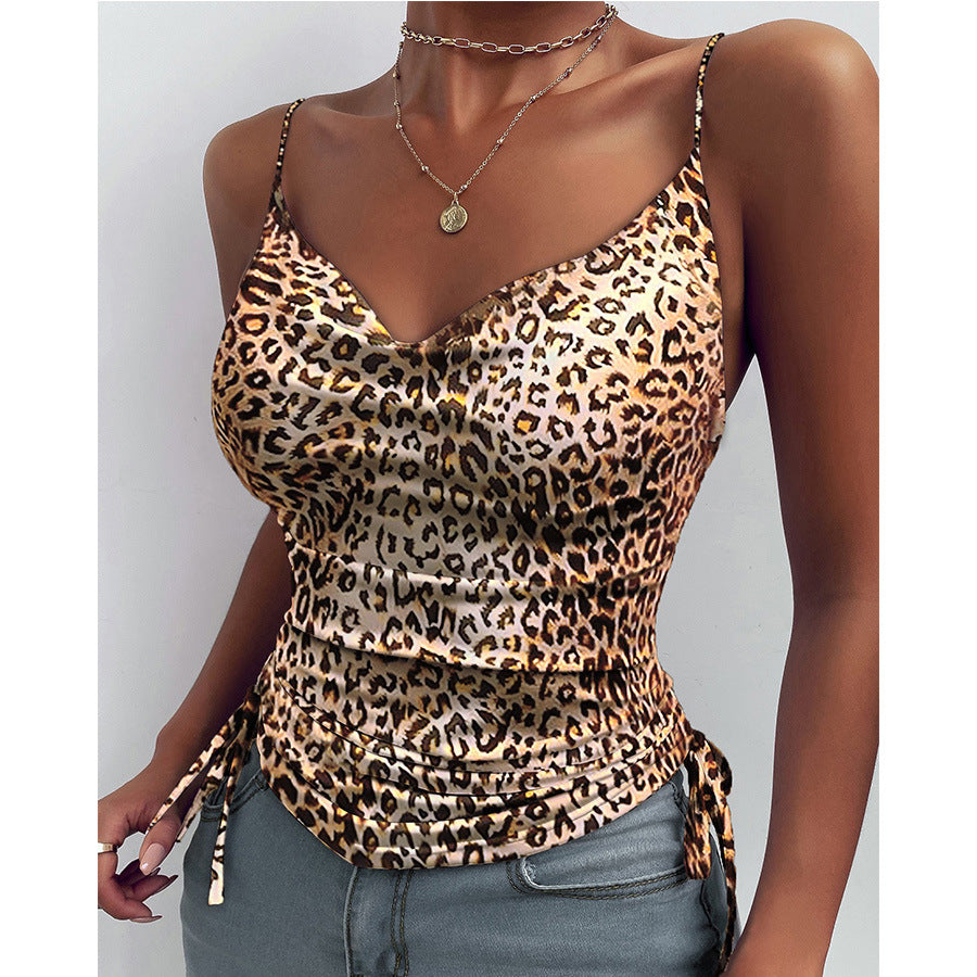 Brown Cowl Neck Side Ruched Camisole