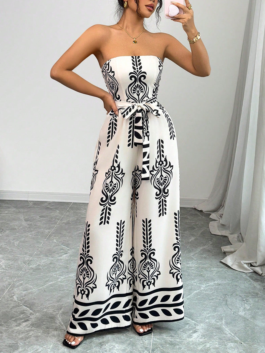 White Printed Tube Jumpsuit
