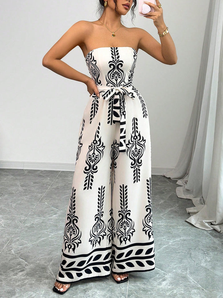 White Printed Tube Jumpsuit