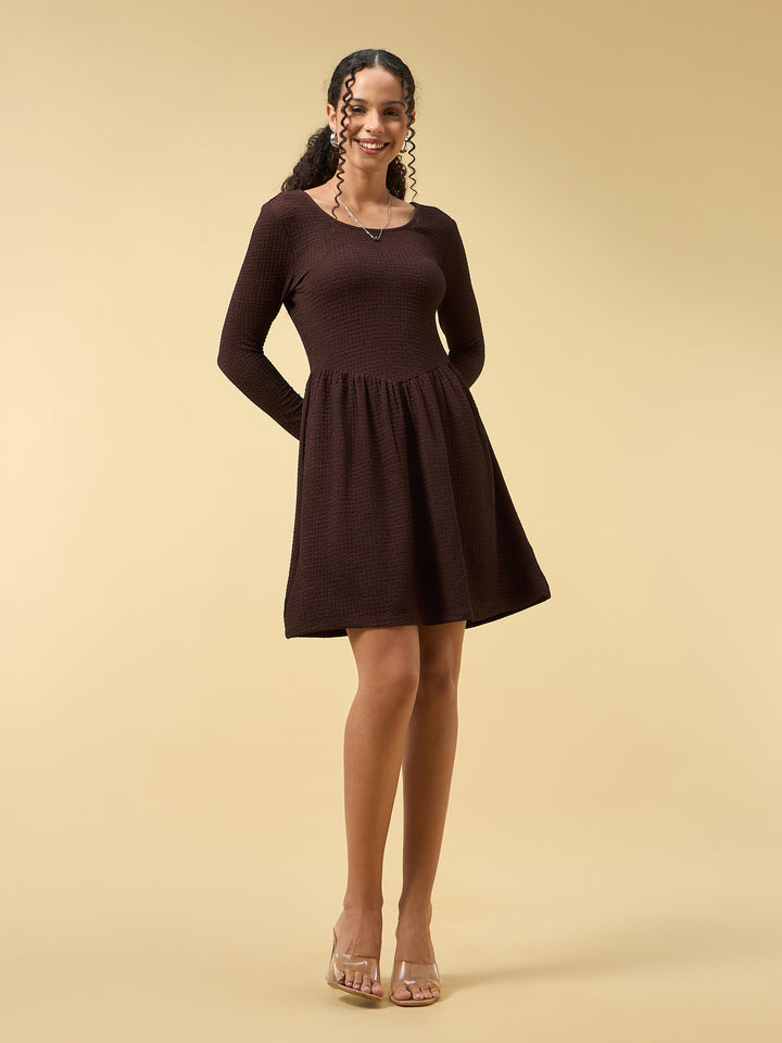 Brown Mini Dress Full Sleeve