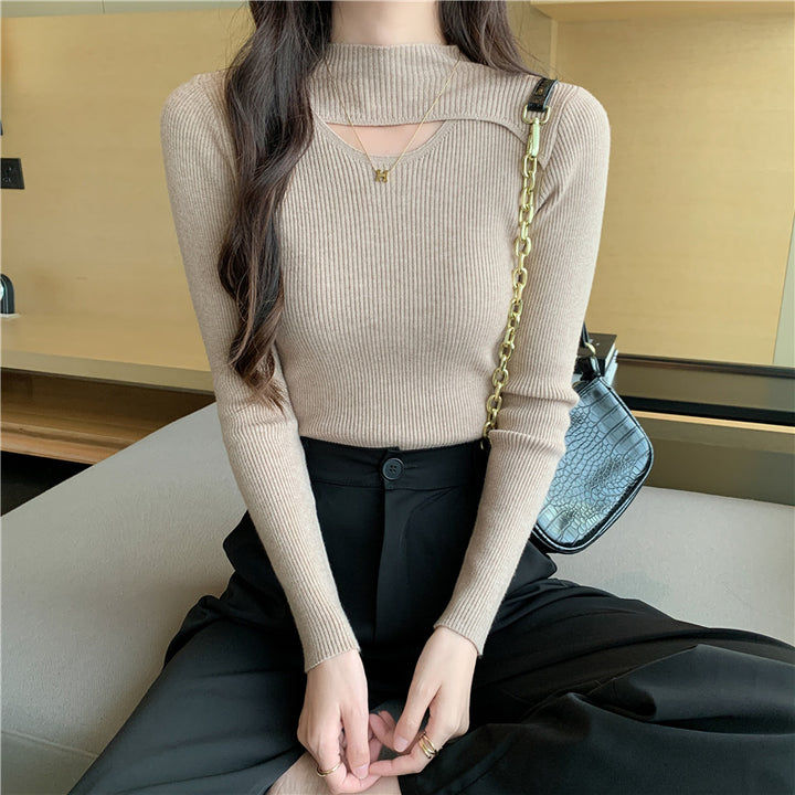 Beige Cut Out Flat Knit Top