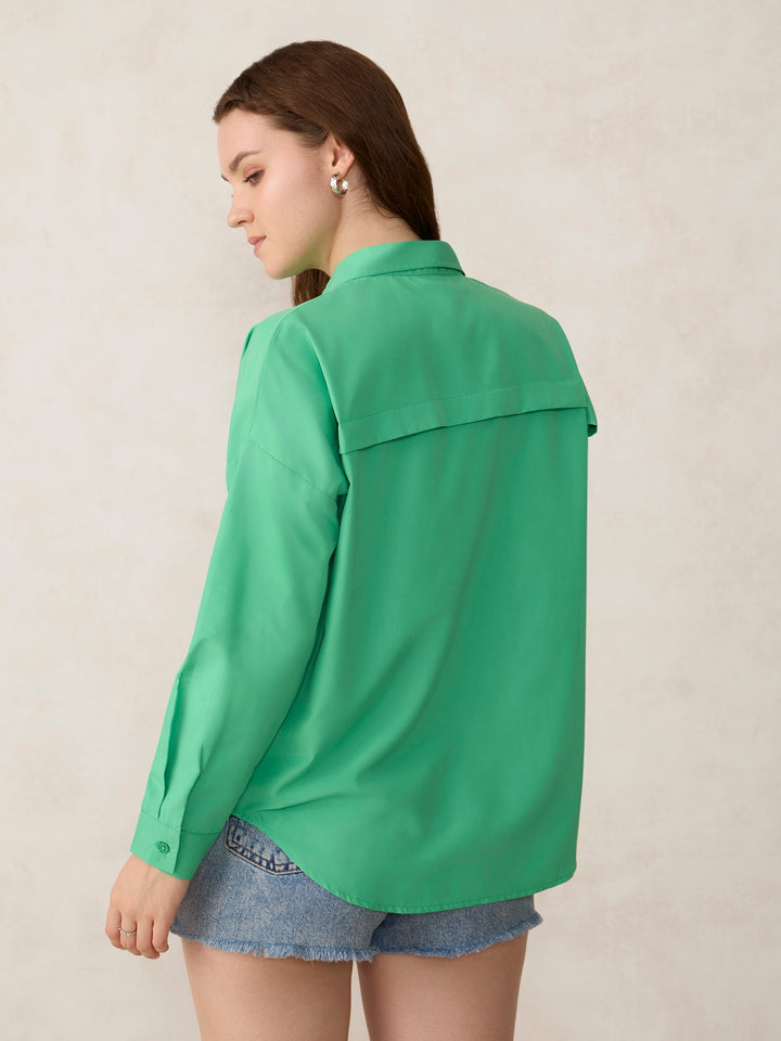 Green Oversized High Low Shirt