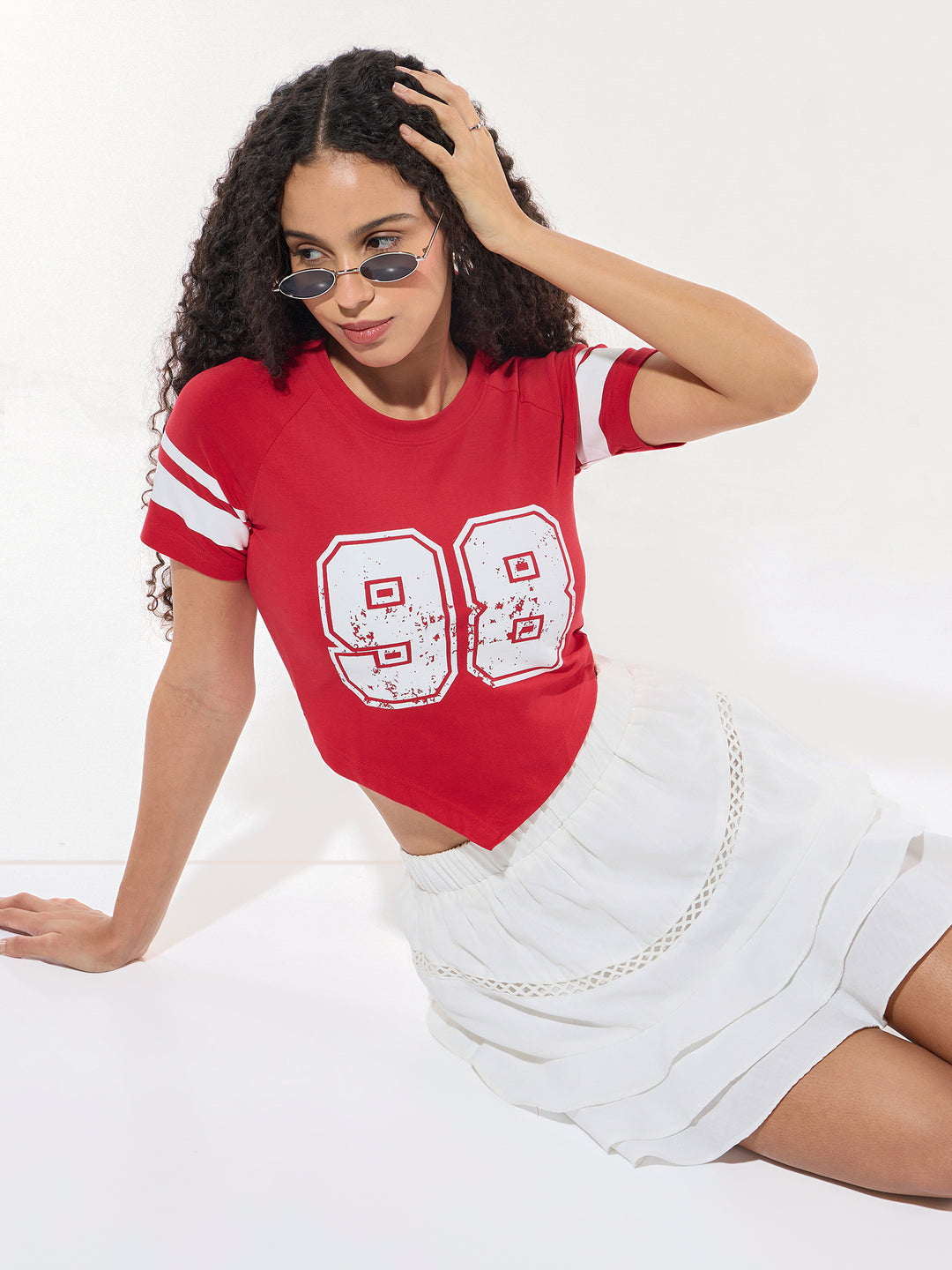 Red Crew Neck Graphic Tshirt