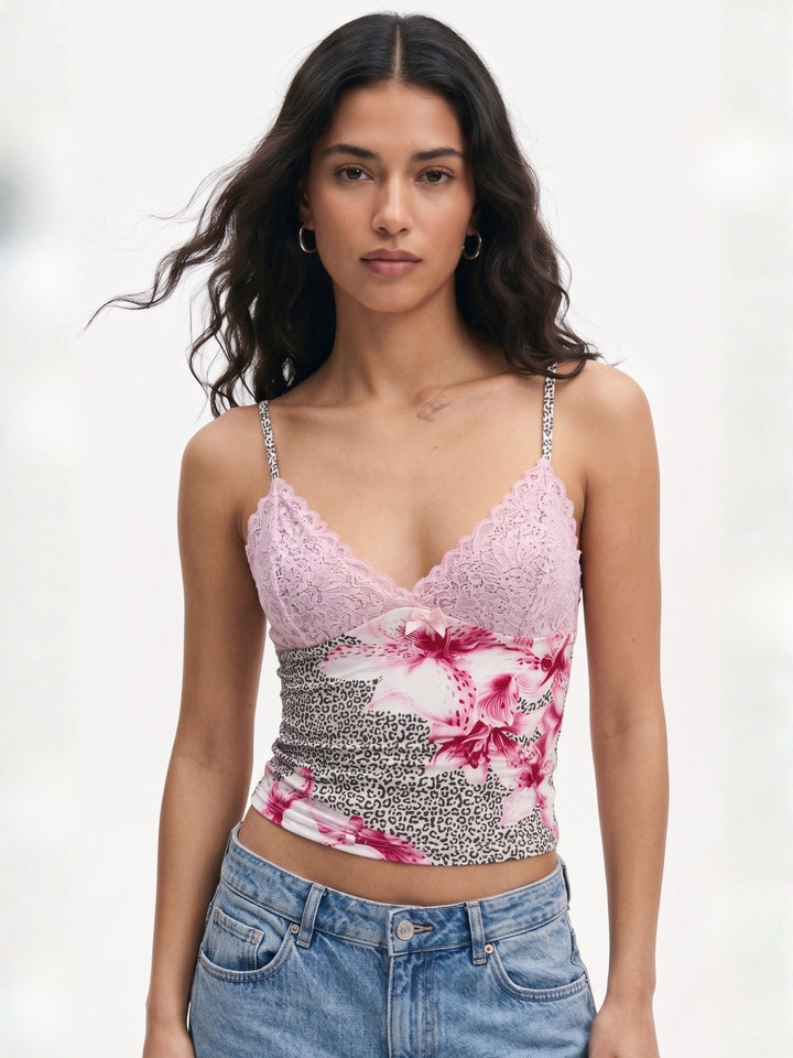 Pink Spaghetti Strap Fitted Top