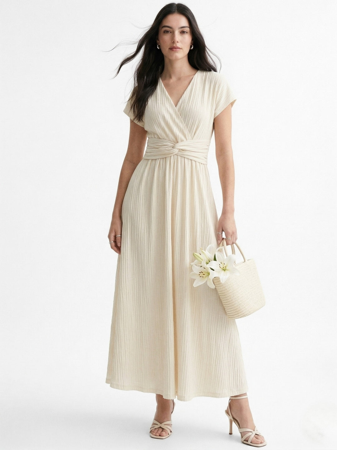 Off White Sleeveless Waist Detail Dress